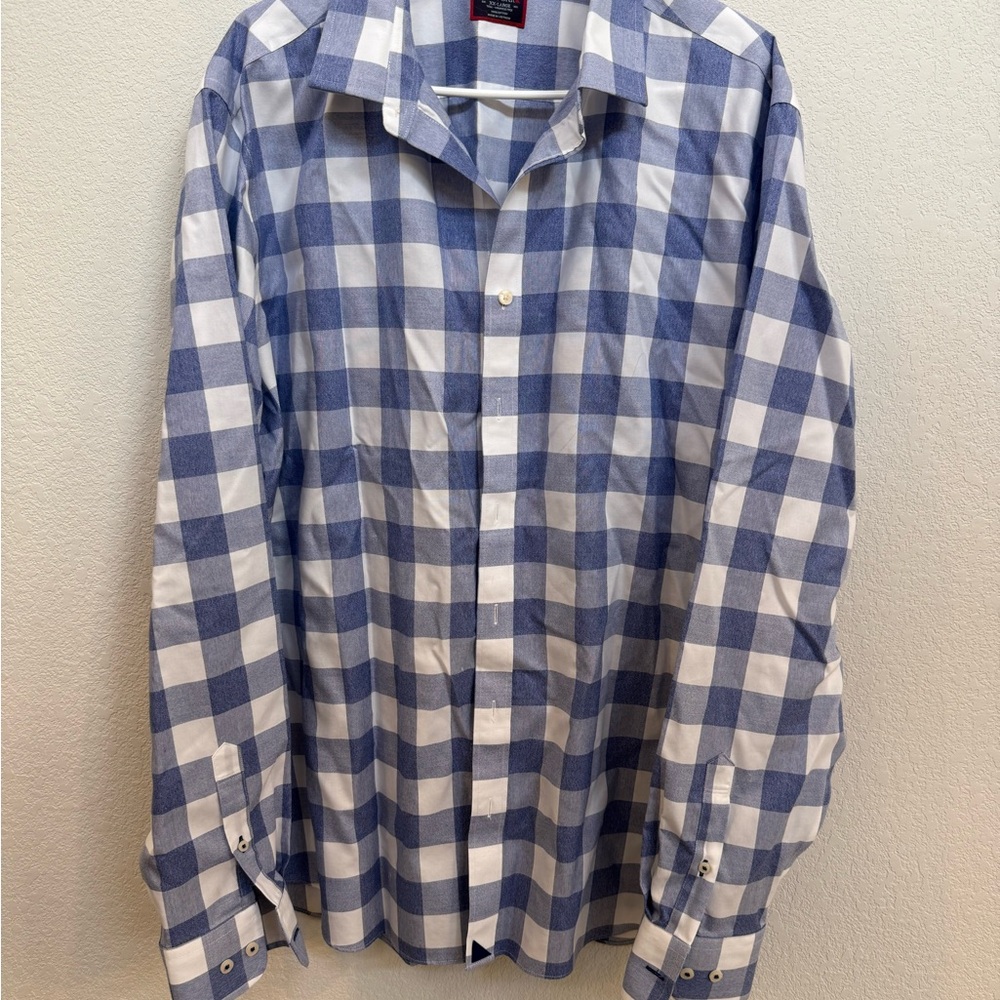 UNTUCKit Blue and White Plaid Gingham  Men's Shirt Tall